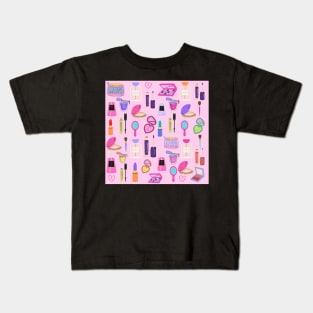 Pink Beauty Makeup Cosmetics Pattern Kids T-Shirt